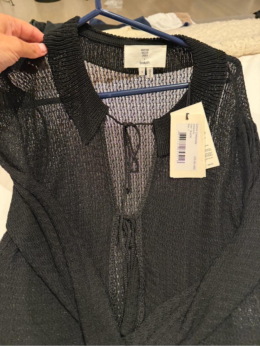 ba&sh Black Sheer Knit Tie-Front Top